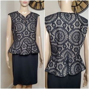 Embroidered Black Peplum Dress - Size 8